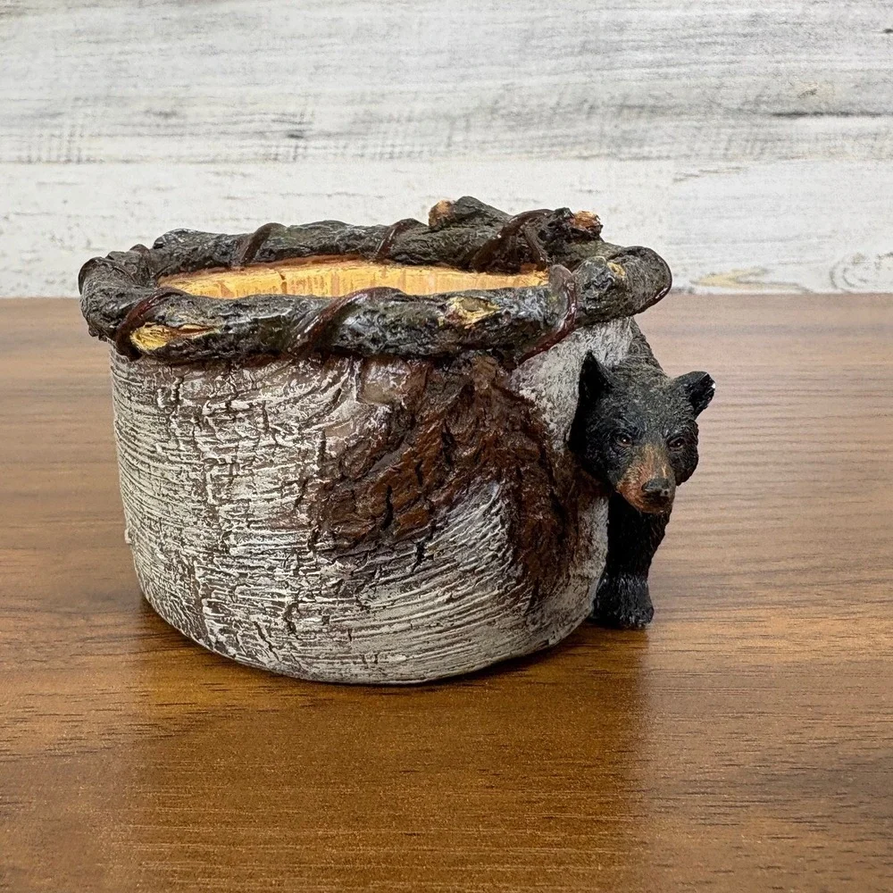 Serene Cabin Black Bear Resin Votive‎ Tea Light Candle Holder